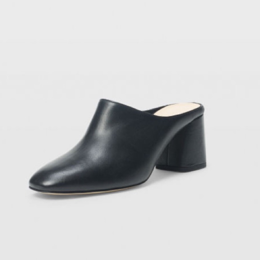 Club Monaco Lidiane Block Heeled Black Leather Mule Sz 39 1/2‎